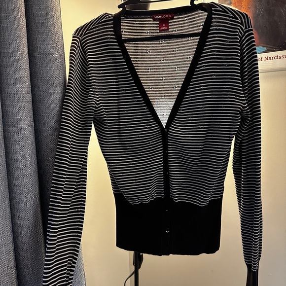 H&M Sweaters - H&M Brown and White Striped Cardigan